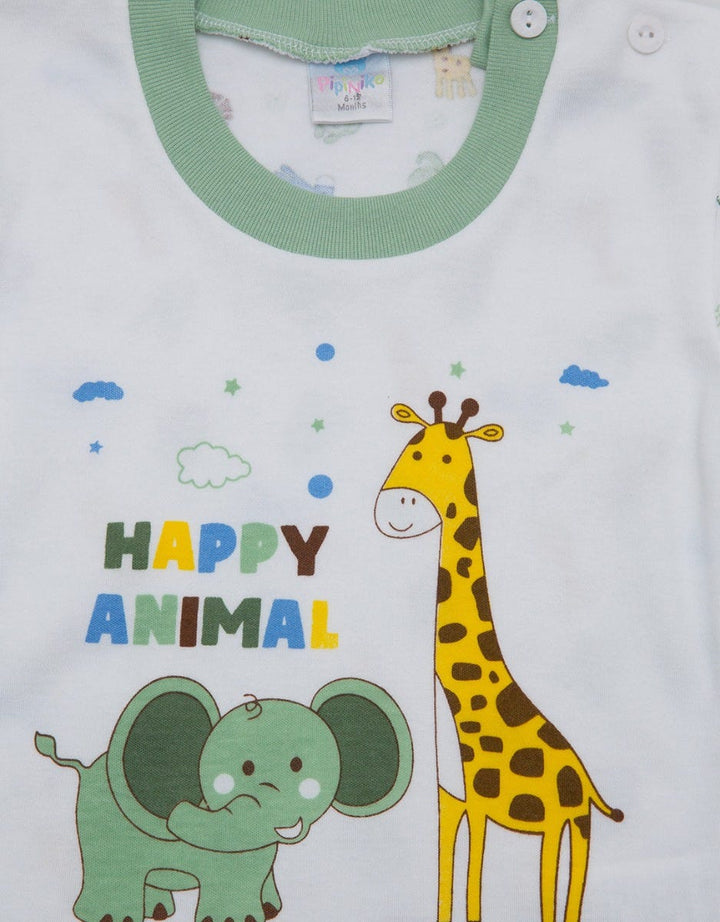 Pipiniko Short Sleeve T-Shirt with Happy Animal Screen Printing