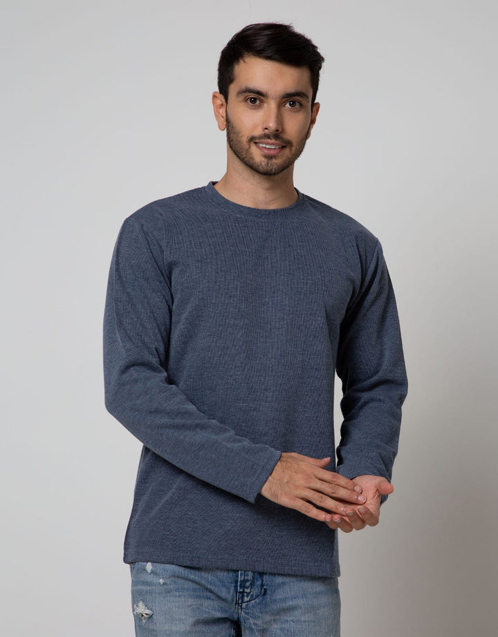Details Long Sleeve T-Shirt Solid Texture Blocking With Classic Model