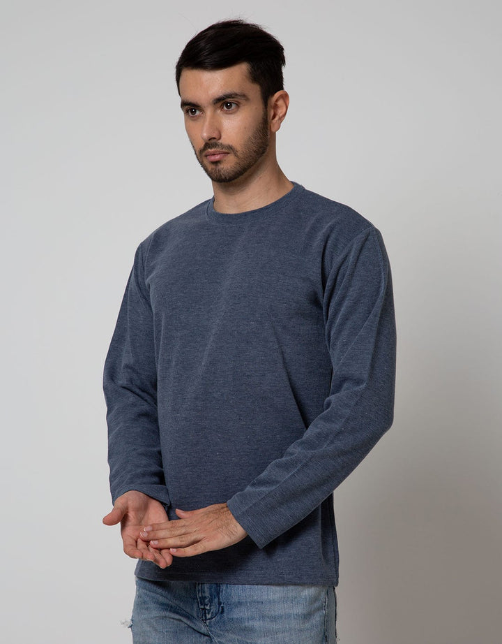 Details Long Sleeve T-Shirt Solid Texture Blocking With Classic Model