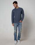 Details Long Sleeve T-Shirt Solid Texture Blocking With Classic Model