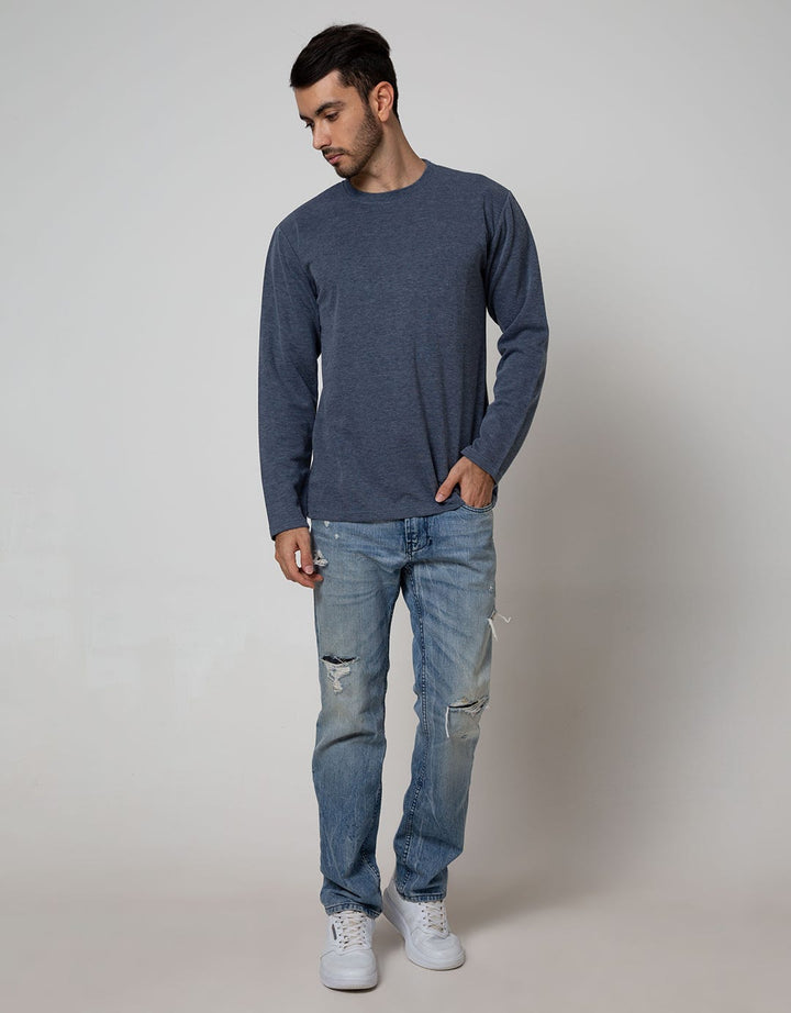 Details Long Sleeve T-Shirt Solid Texture Blocking With Classic Model