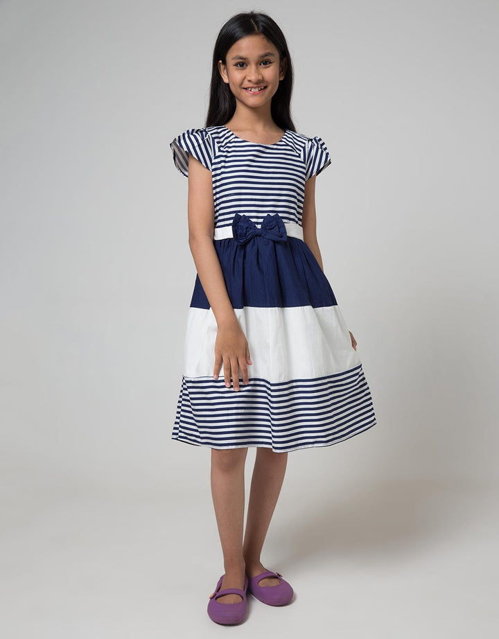 Kidz Too Short Sleeve Maxi Dress Short Sleeve Folded Box Waist Piping