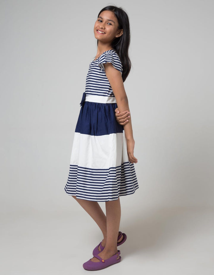 Kidz Too Short Sleeve Maxi Dress Short Sleeve Folded Box Waist Piping