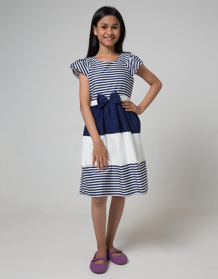 Kidz Too Short Sleeve Maxi Dress Short Sleeve Folded Box Waist Piping
