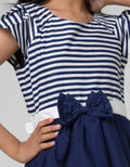 Kidz Too Short Sleeve Maxi Dress Short Sleeve Folded Box Waist Piping