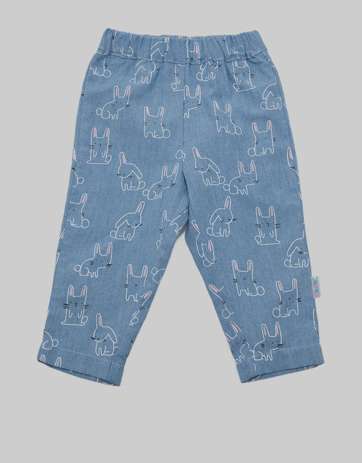 Pipiniko Bunny Print Denim Long Pants