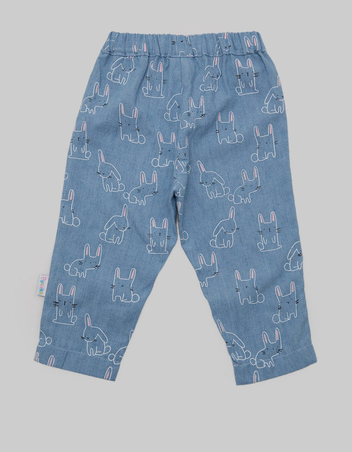 Pipiniko Bunny Print Denim Long Pants
