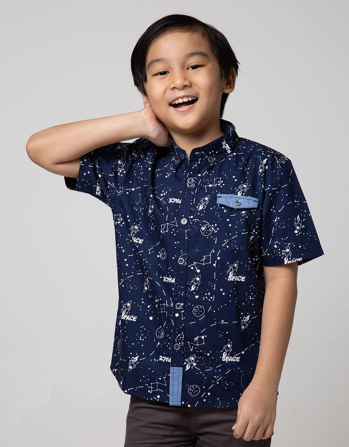 Little M Short Sleeve Shirt Fullprint Splash Space