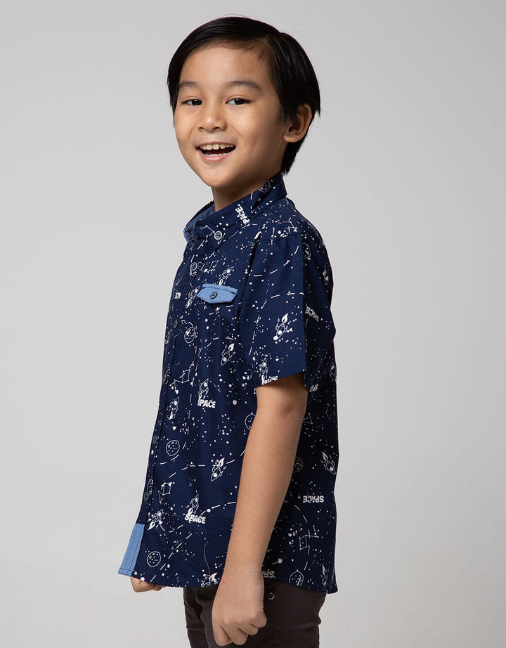 Little M Short Sleeve Shirt Fullprint Splash Space