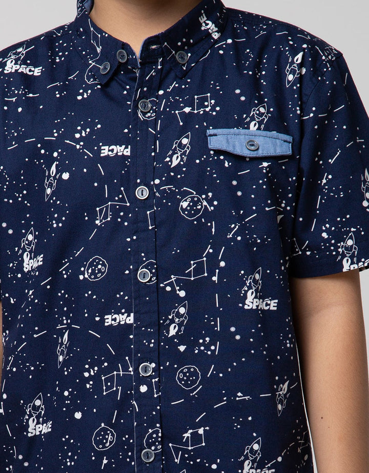 Little M Short Sleeve Shirt Fullprint Splash Space