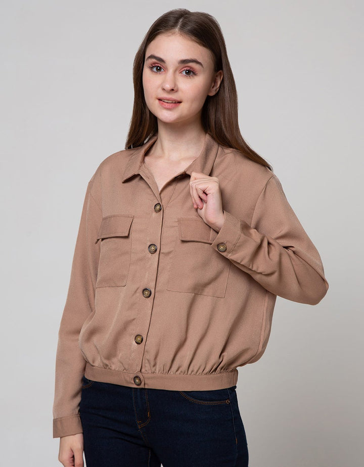 Details Long Sleeve Shirt Choc Top Woven Crop Crepe