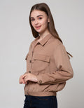 Details Long Sleeve Shirt Choc Top Woven Crop Crepe