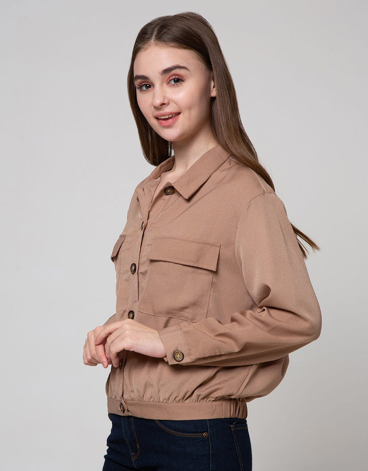 Details Long Sleeve Shirt Choc Top Woven Crop Crepe