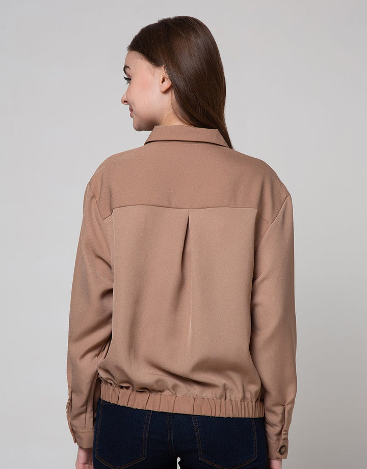 Details Long Sleeve Shirt Choc Top Woven Crop Crepe