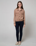 Details Long Sleeve Shirt Choc Top Woven Crop Crepe