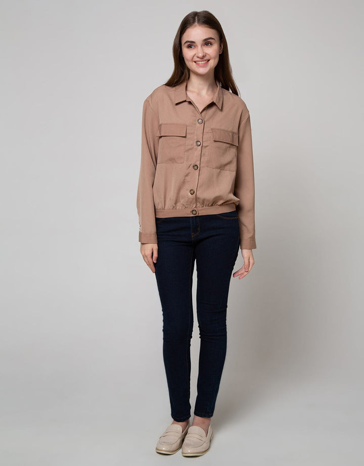 Details Long Sleeve Shirt Choc Top Woven Crop Crepe