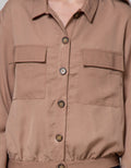 Details Long Sleeve Shirt Choc Top Woven Crop Crepe