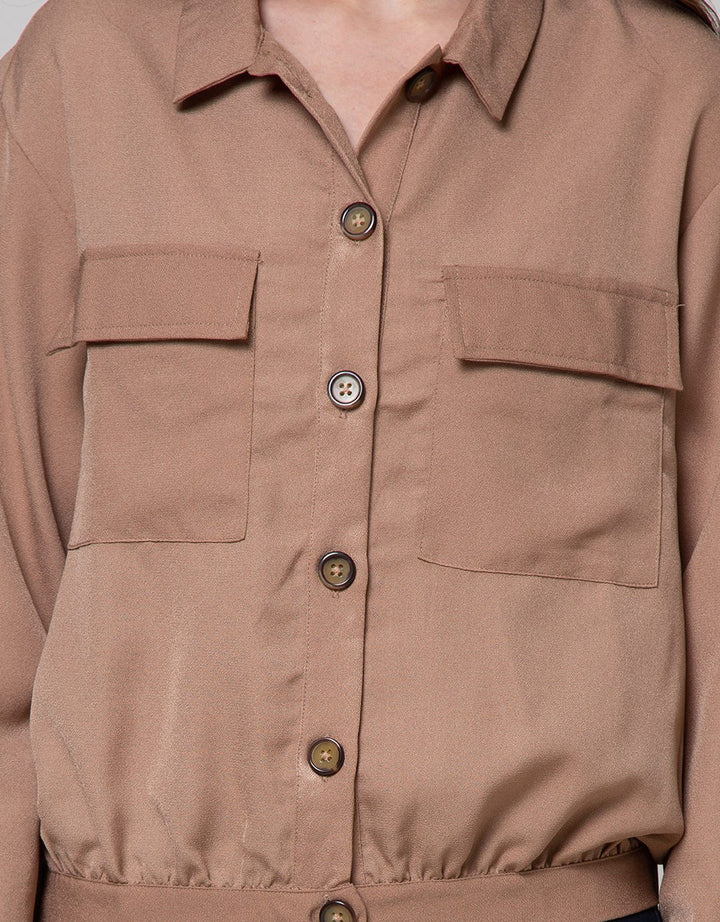 Details Long Sleeve Shirt Choc Top Woven Crop Crepe