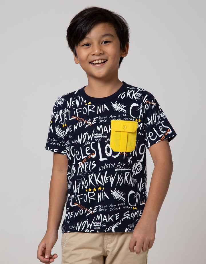 Little M Short Sleeve T-Shirt Typography City Kantong Grafiti