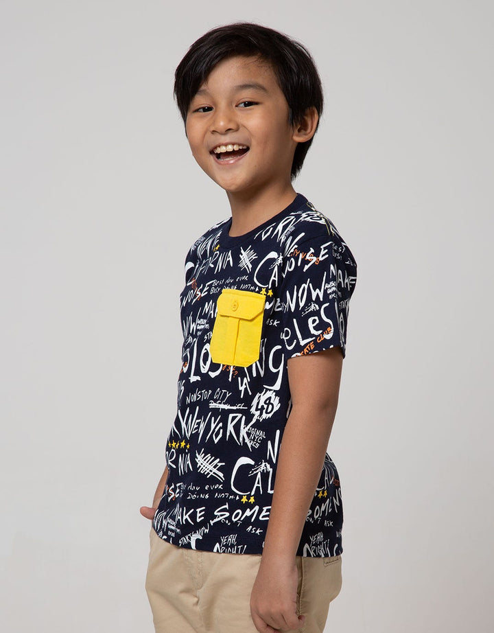 Little M Short Sleeve T-Shirt Typography City Kantong Grafiti