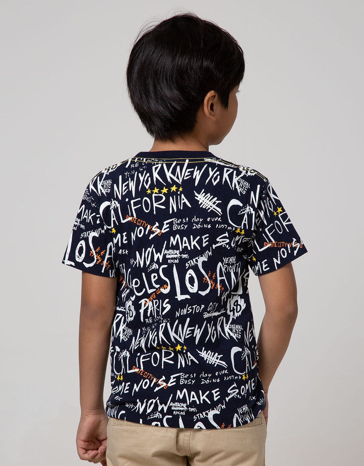 Little M Short Sleeve T-Shirt Typography City Kantong Grafiti