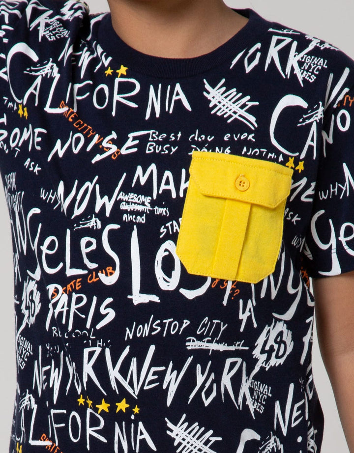 Little M Short Sleeve T-Shirt Typography City Kantong Grafiti