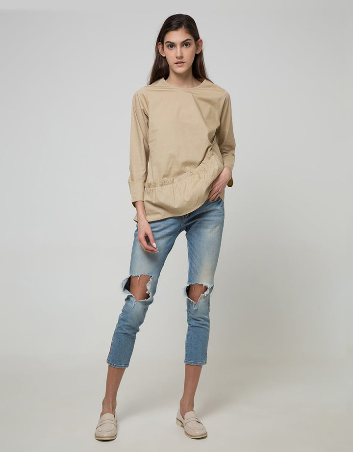 Details Long Sleeve Blouse With Ruffle