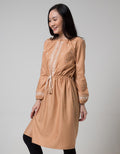 Details Long Sleeve Midi Dress Leb With Embro
