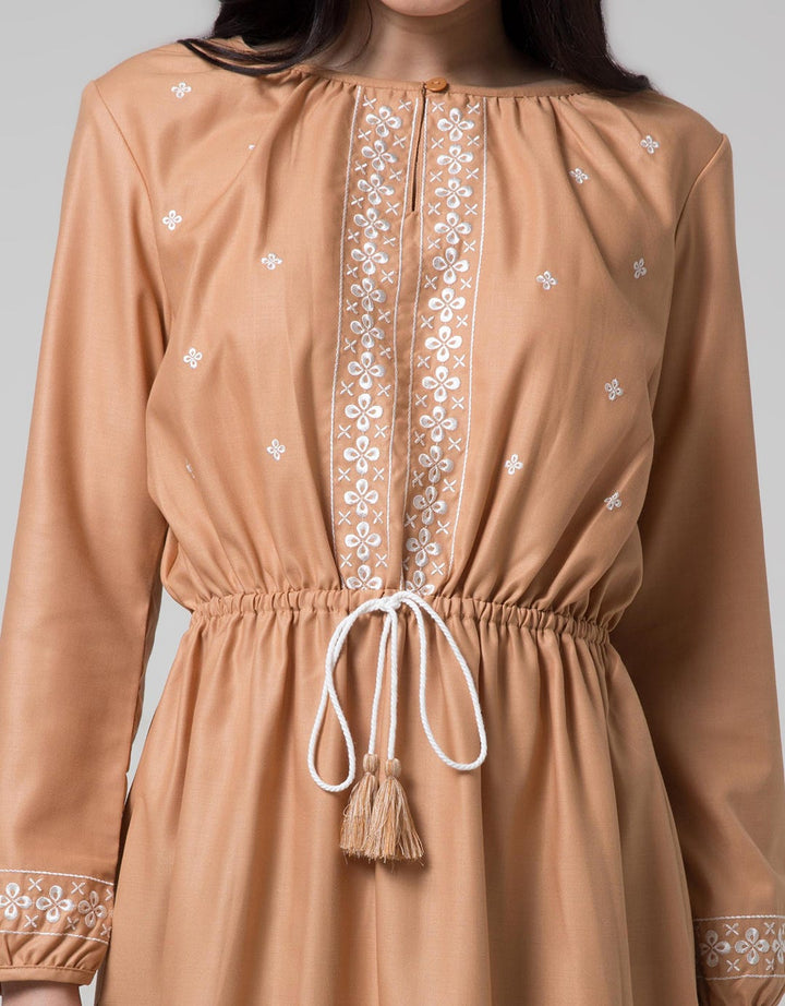 Details Long Sleeve Midi Dress Leb With Embro