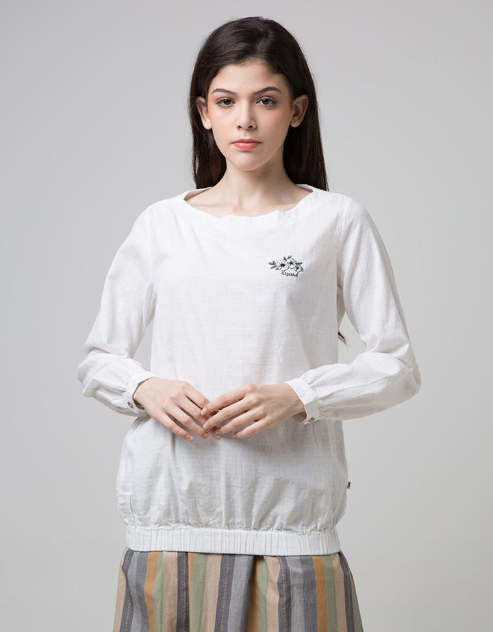 Expand Farra White Blouse With Embroidery Detail