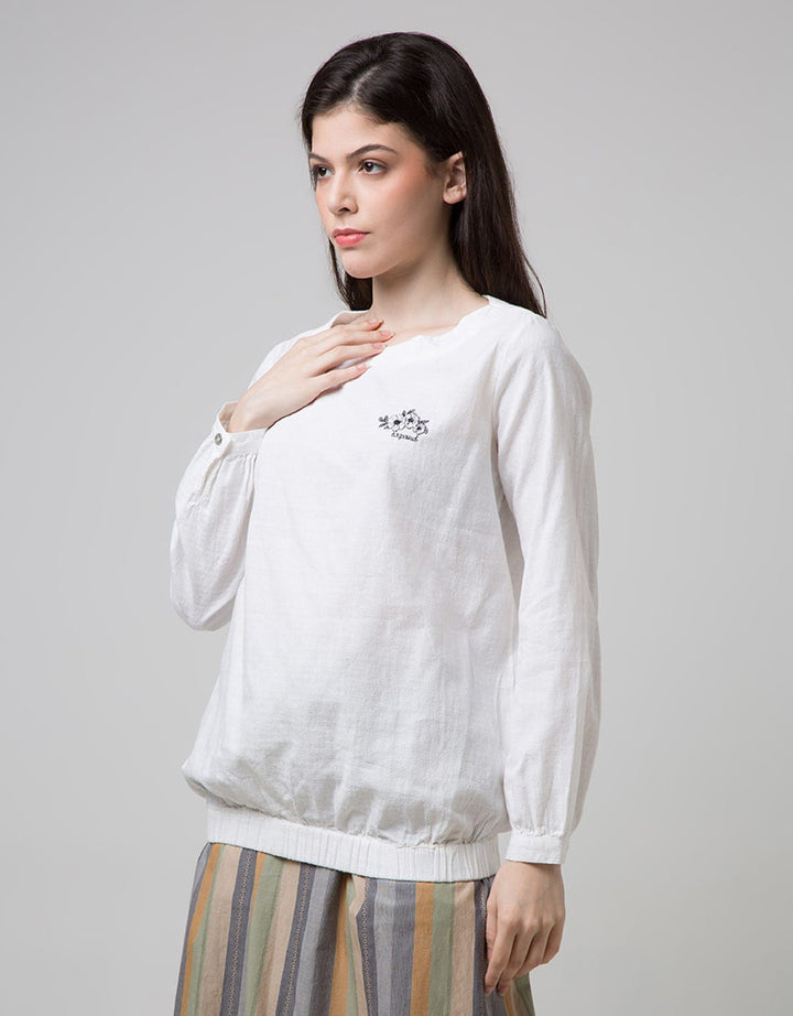 Expand Farra White Blouse With Embroidery Detail