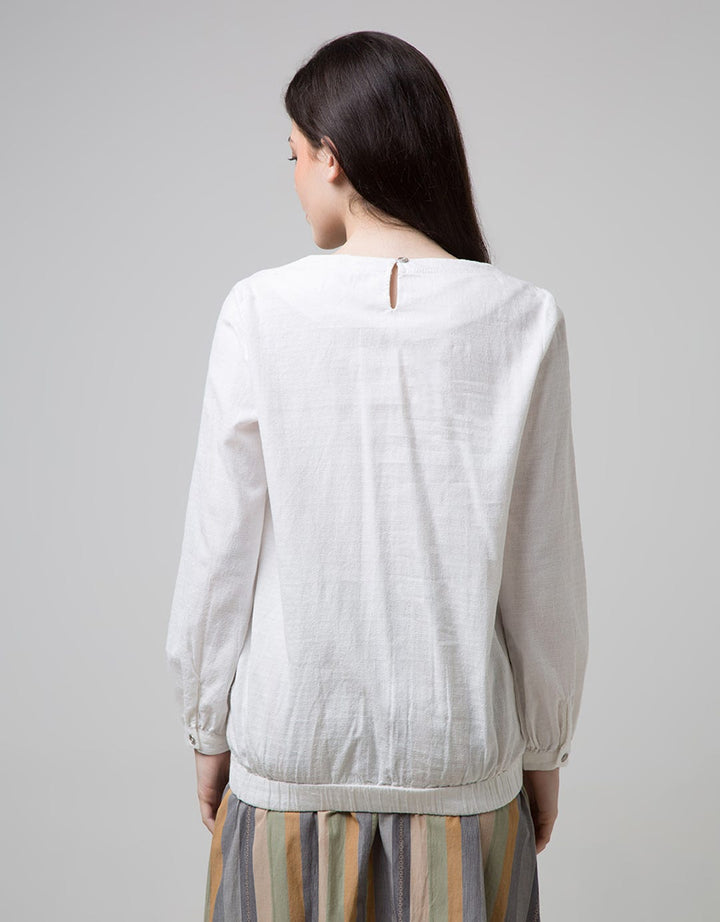 Expand Farra White Blouse With Embroidery Detail