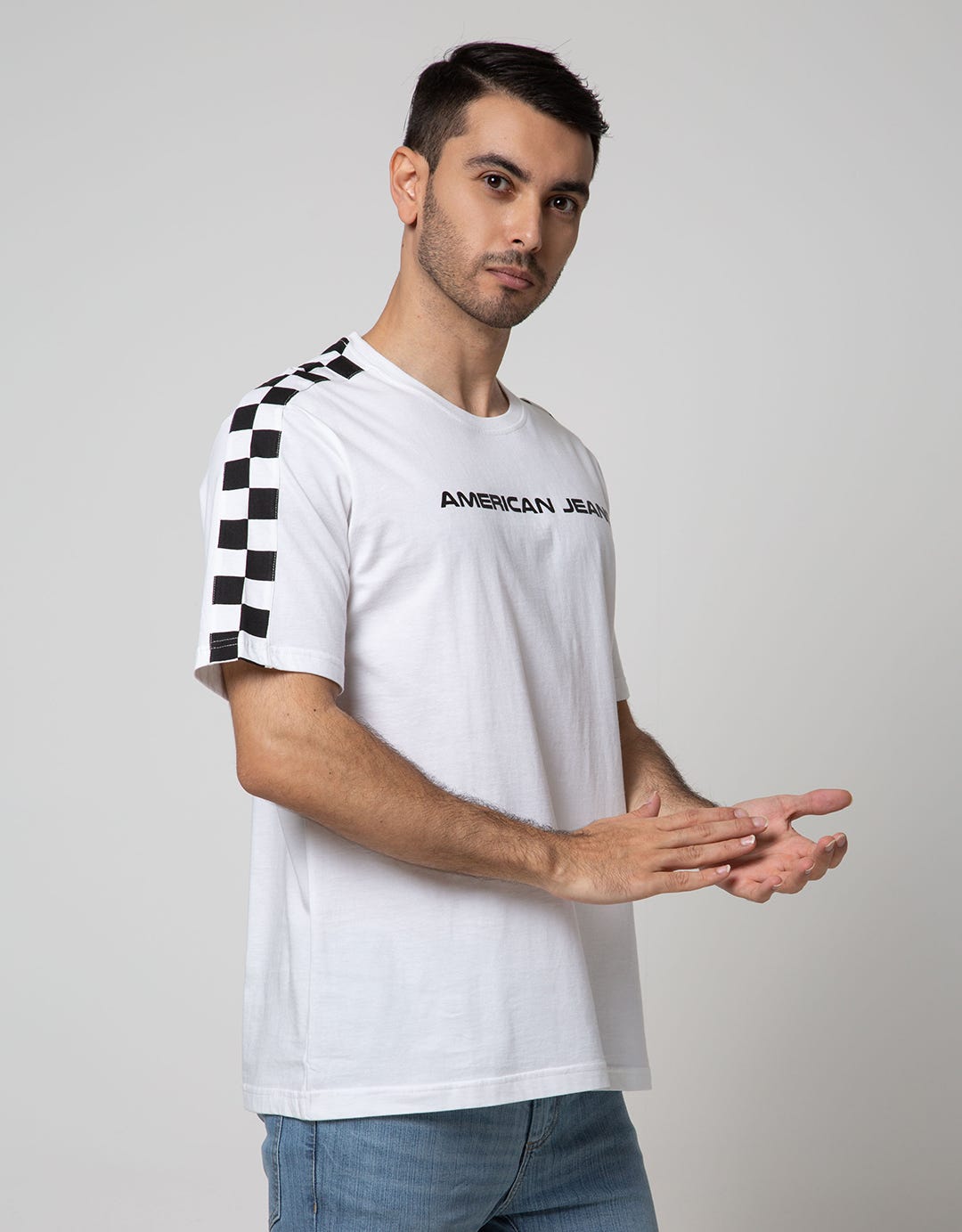 American Jeans Short Sleeve T-Shirt Cut N Sewn Screen Printed On Shoulder