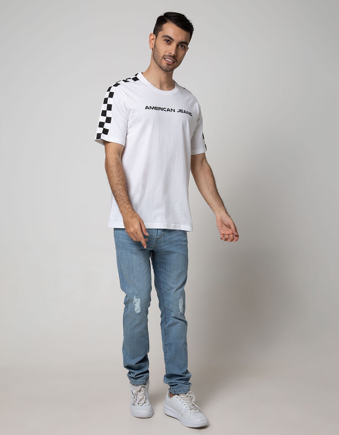 American Jeans Short Sleeve T-Shirt Cut N Sewn Screen Printed On Shoulder