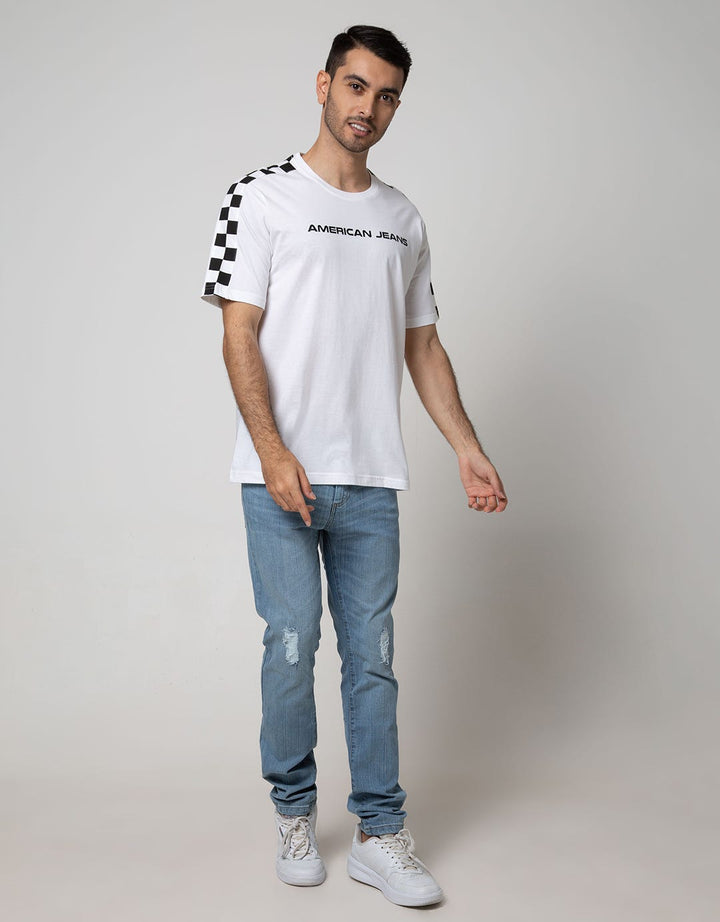 American Jeans Short Sleeve T-Shirt Cut N Sewn Screen Printed On Shoulder