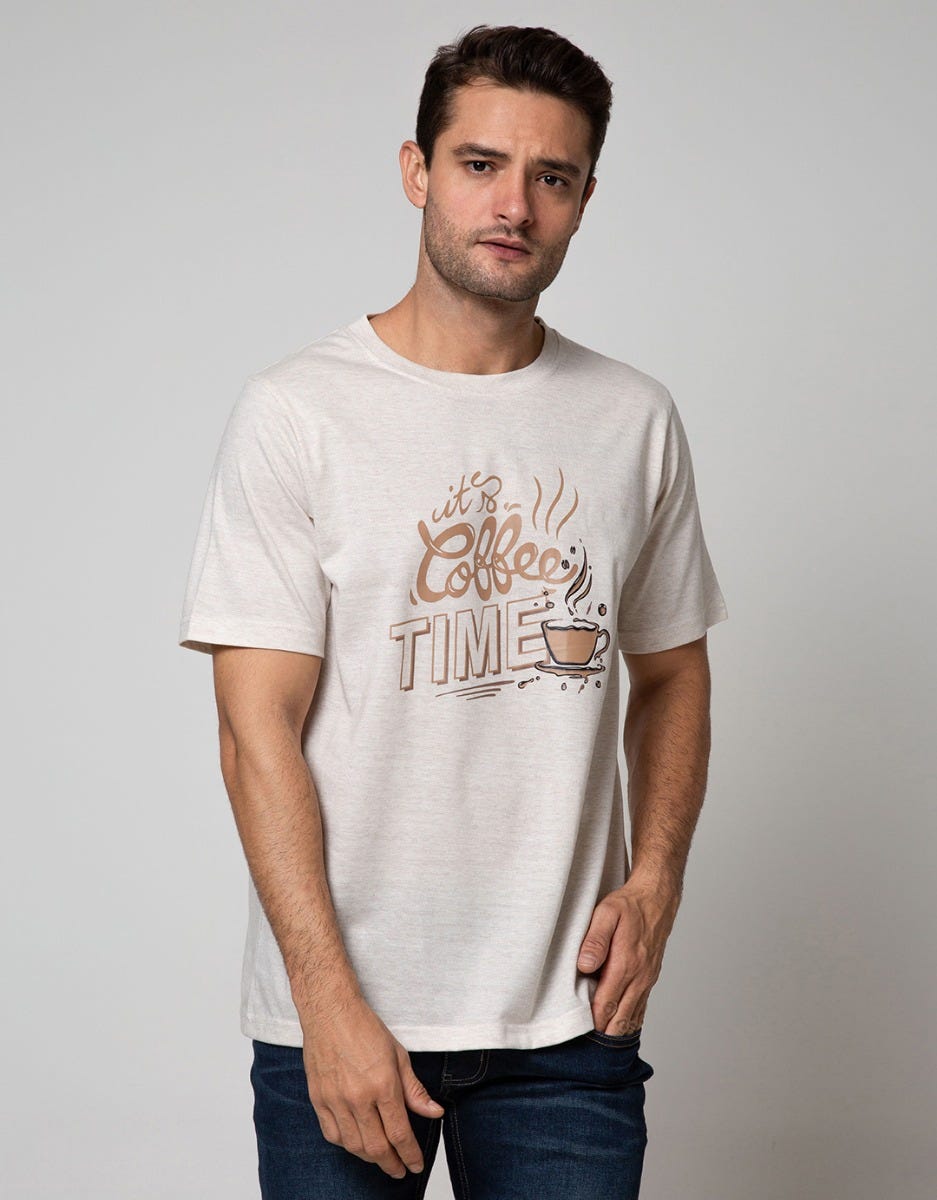 T Zone Short Sleeve T-Shirt Big Size Theme Coffee Time