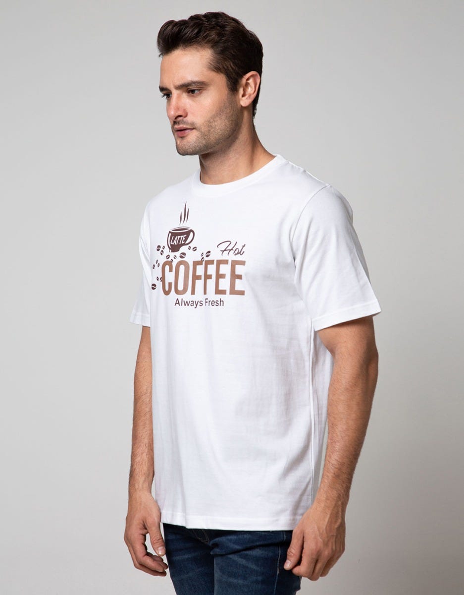 T Zone Short Sleeve T-Shirt Big Size Theme Hot Coffee