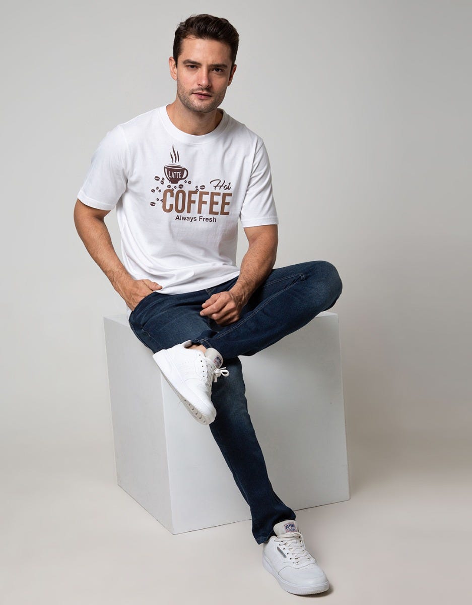 T Zone Short Sleeve T-Shirt Big Size Theme Hot Coffee