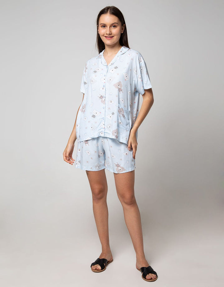 Nevada Short Sleeve Pyjama Shorts Bear Stripe