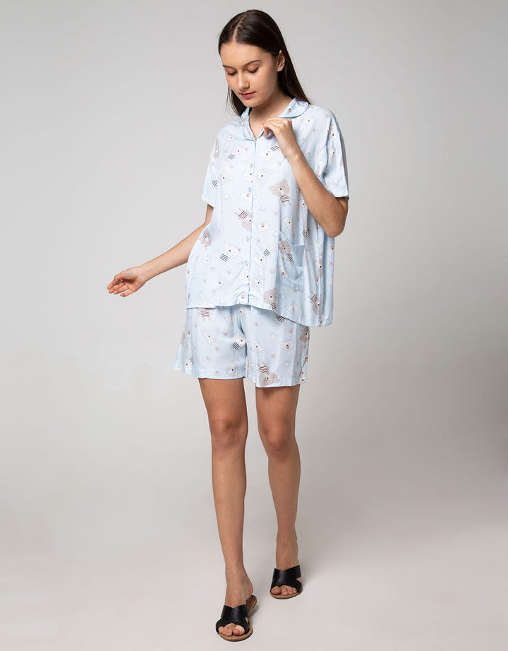 Nevada Short Sleeve Pyjama Shorts Bear Stripe