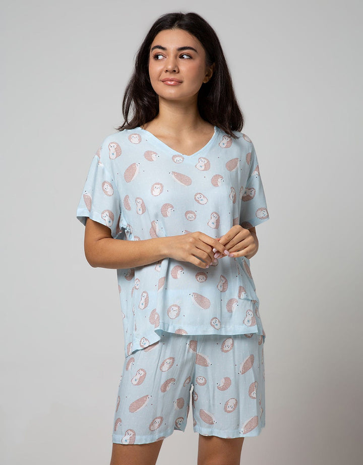 Nevada Short Sleeve Pyjama Shorts Cute Hedgehog