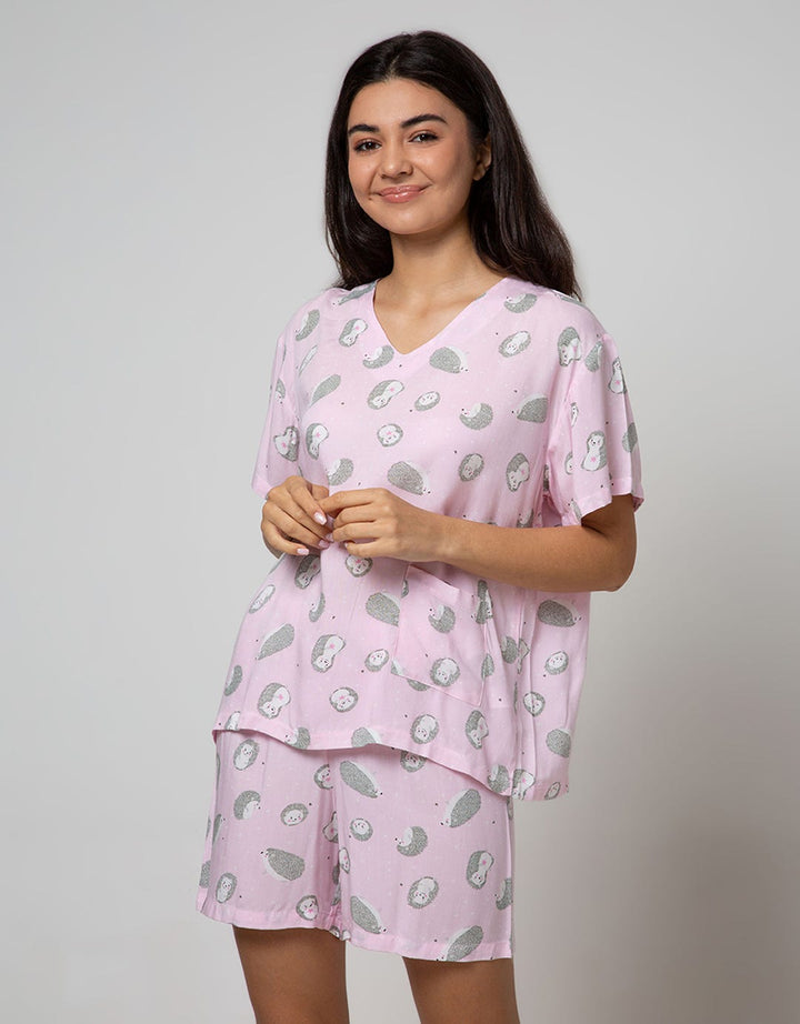 Nevada Short Sleeve Pyjama Shorts Cute Hedgehog