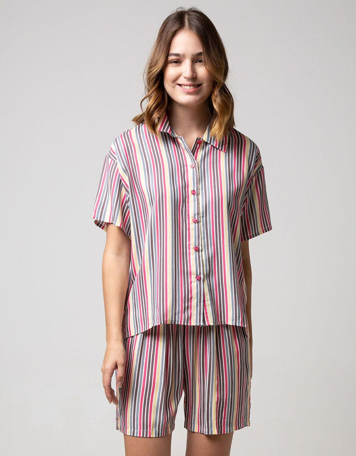 Nevada Short Sleeve Pyjama Shorts Rainbow Stripe