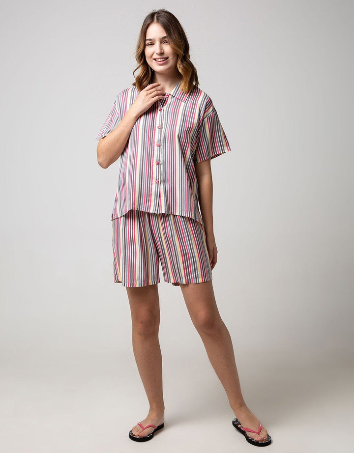 Nevada Short Sleeve Pyjama Shorts Rainbow Stripe