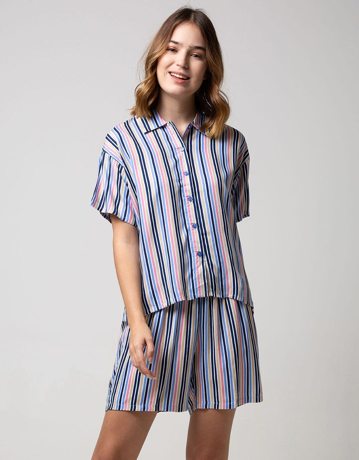 Nevada Short Sleeve Pyjama Shorts Rainbow Stripe