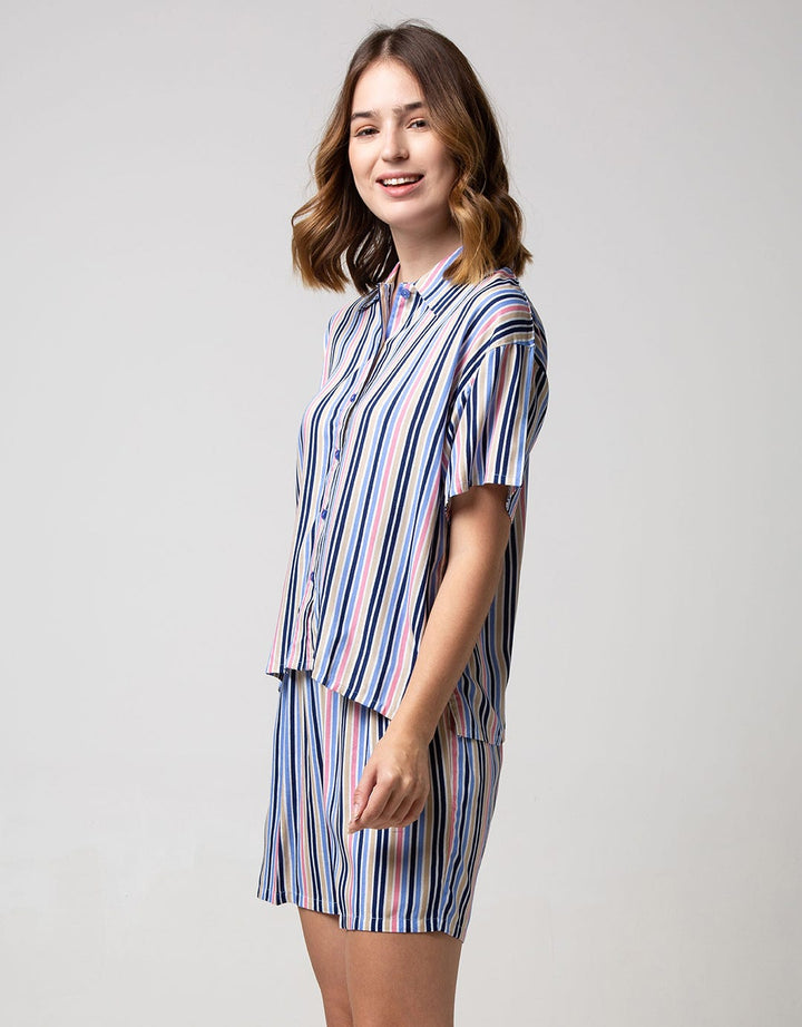 Nevada Short Sleeve Pyjama Shorts Rainbow Stripe