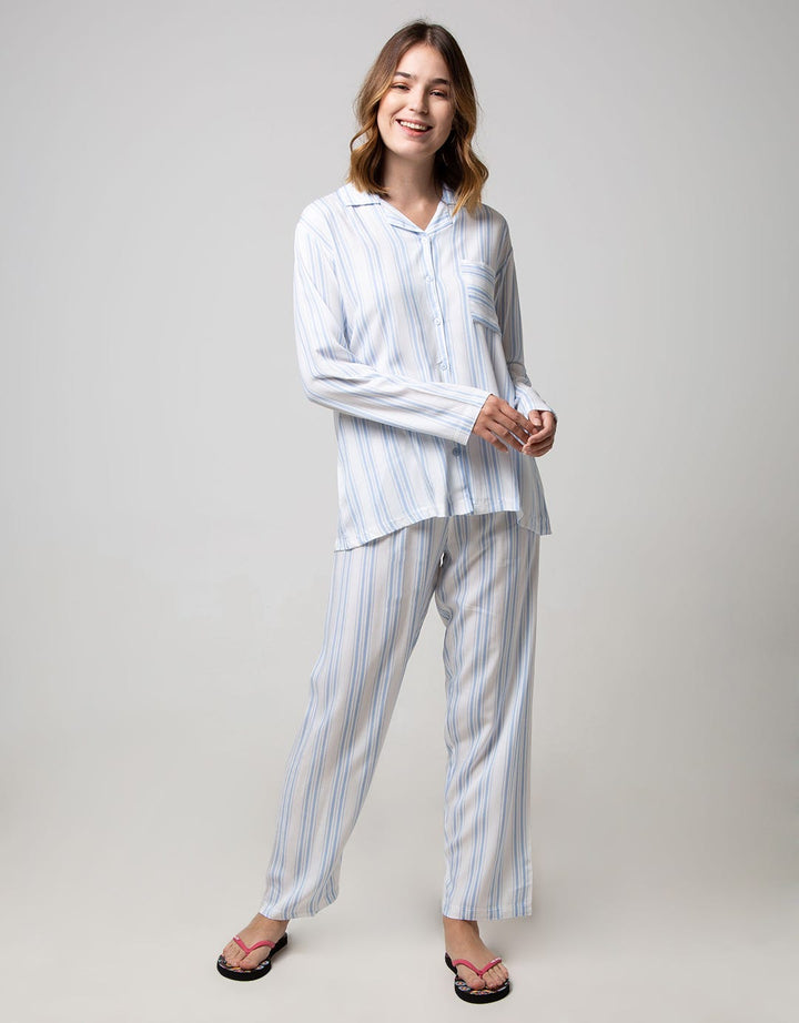 Nevada Long Sleeve Pyjama Pants Stripe Cat