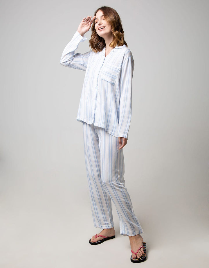 Nevada Long Sleeve Pyjama Pants Stripe Cat