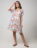 Nevada Short Sleeve Midi Dress Rainbow Paint
