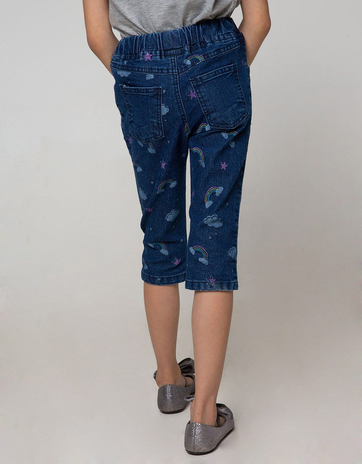 Little M Denim Long Pants Crop Fullprint Rainbow